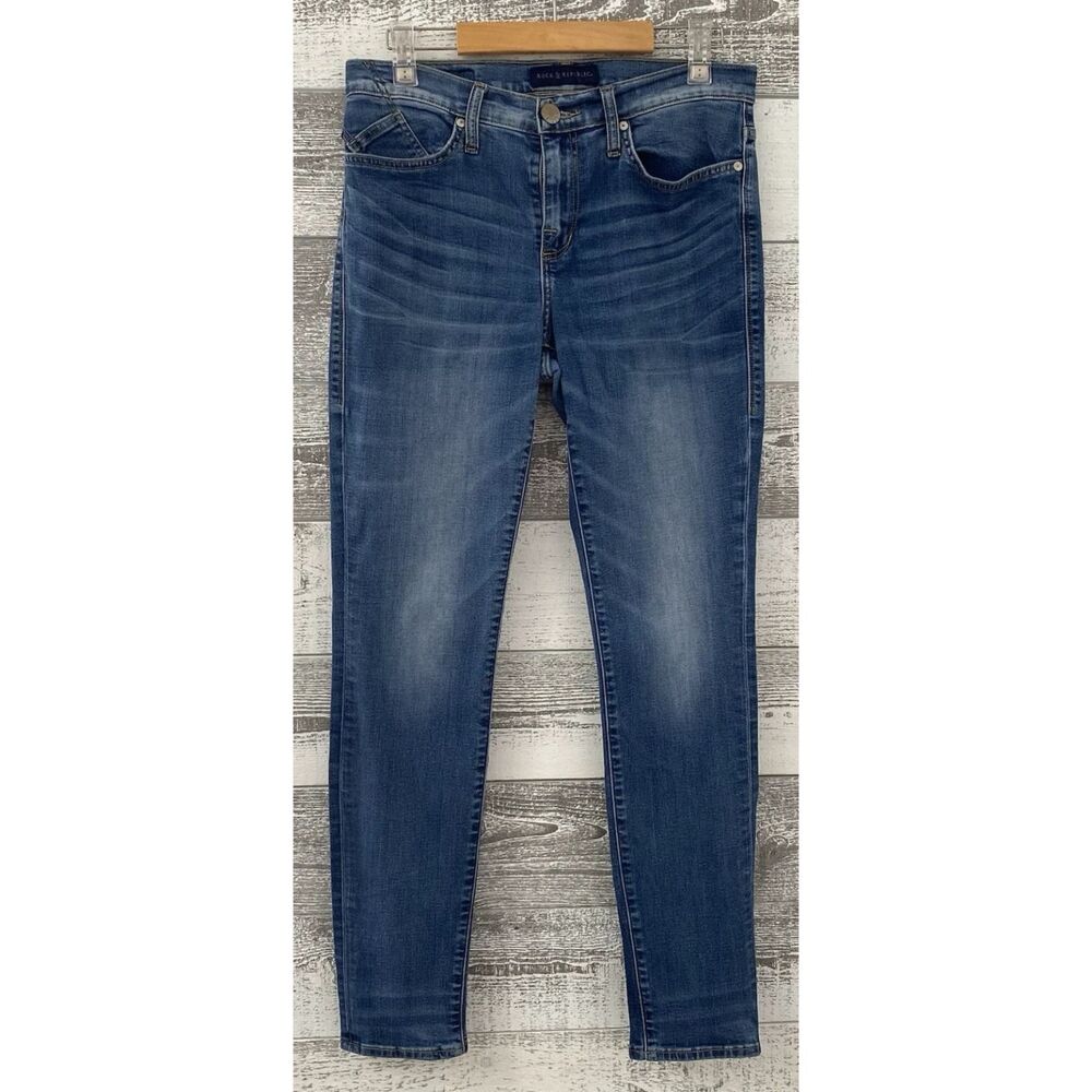 Rock & Republic Berlin Skinny Jeans Women Sz 8M whiskered Blue Denim Fit 31x30